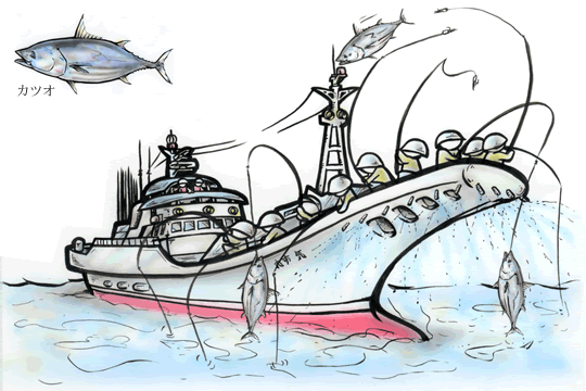 一本釣り漁法のイラスト